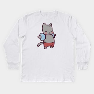 Cute Cartoon Pool Cat Kids Long Sleeve T-Shirt